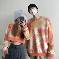 tie dye personalized tops hoodies womens lovers long and short long sleeved round neck t shirts winter loose tops sweatshirts
