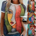 2021 Топы женское летнее платье с абстрактным принтом женская одежда свободная хлопковая футболка с короткими рукавами, футболка в мозаичном стиле; ropa de mujer 2021