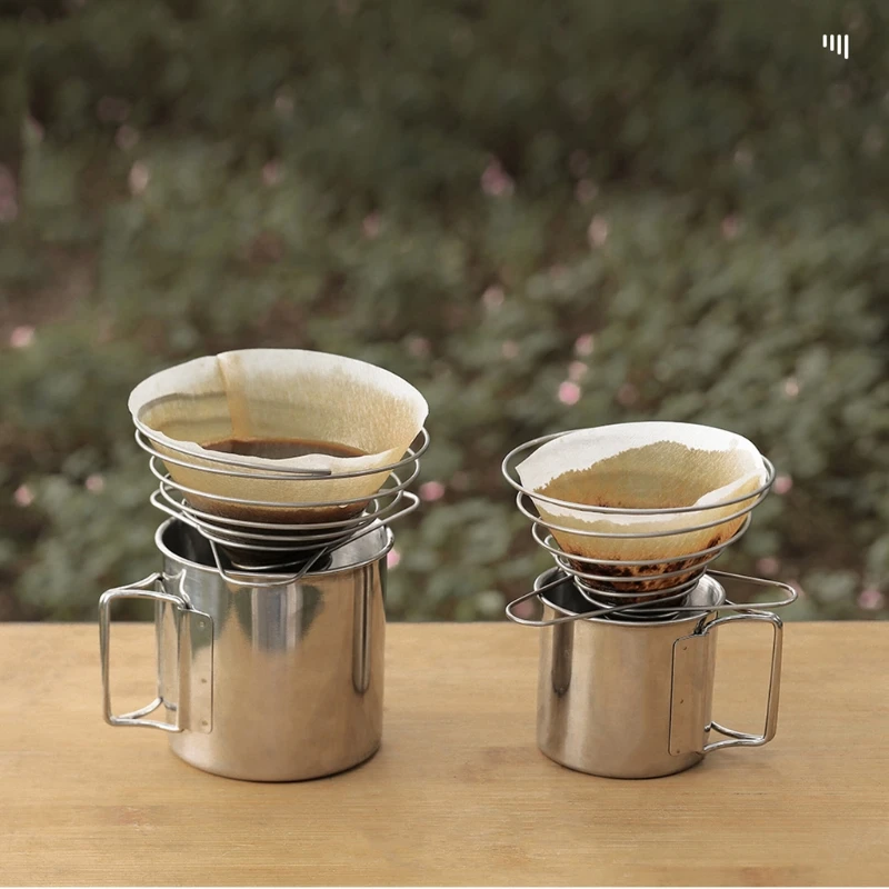 

G92F Outdoor Camping Foldable Coffee Dripper Filter Cup Stainless Steel Spring Tool