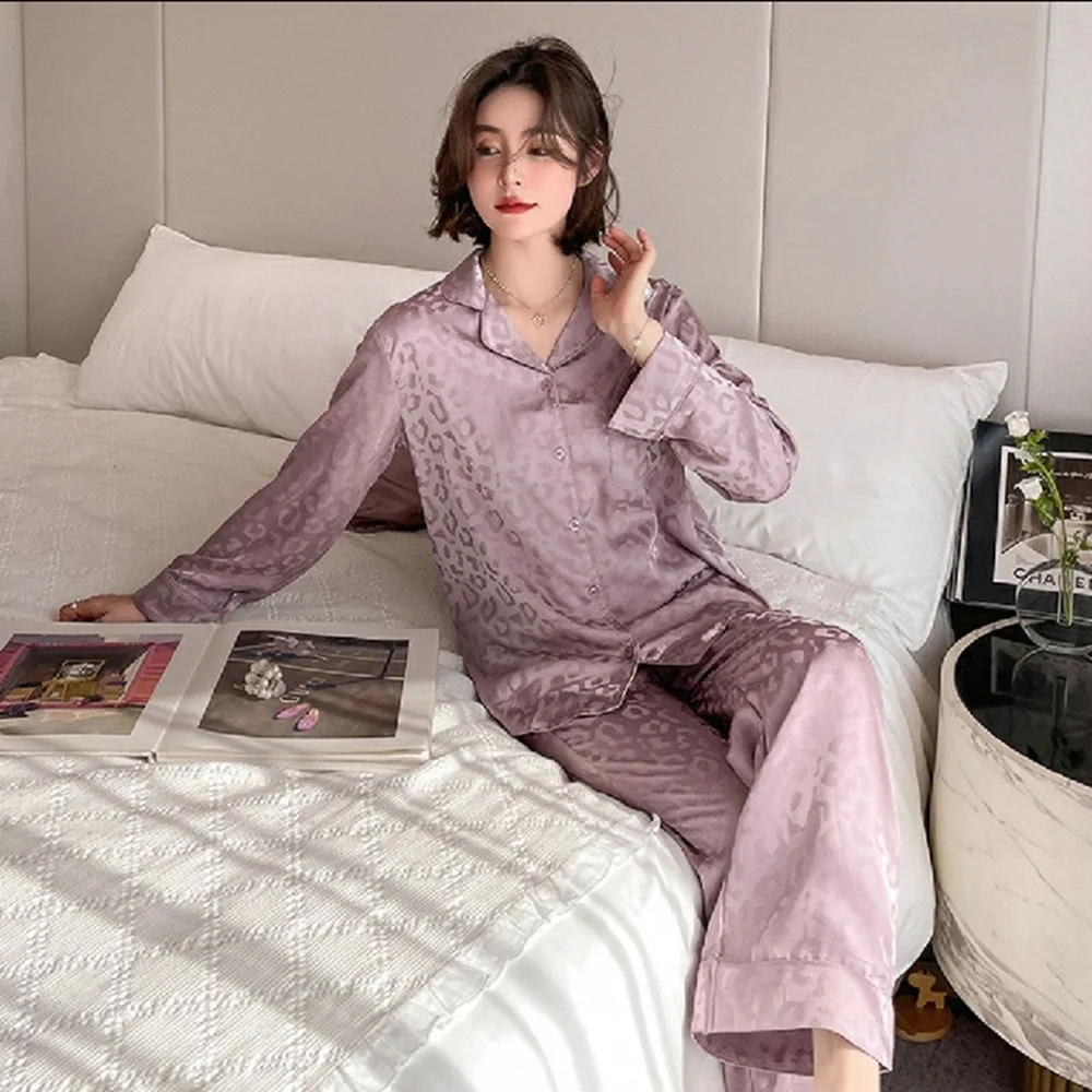 Ice Silk Pajamas for Women's High-end Cardigan Long-sleeved Trousers Hot Style Suit Home Service Top Quality Women's Pajamas Set