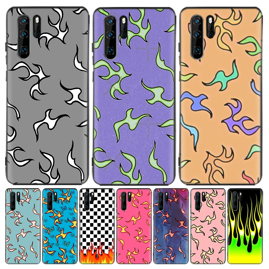 Blue Red Flame Fire Silicone Case Coque For Huawei P30 Lite P40 P20 Pro Mate 20 10 30 40 P Smart Z Plus + Phone Shell Cover Fund