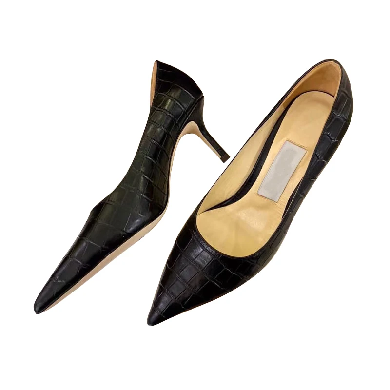 

Pointed Stiletto Heel High-heeled Shoes Women 's 7cm Crocodile Leather 2020 Autumn New Women 's Shoes Thin Shoes Shoes