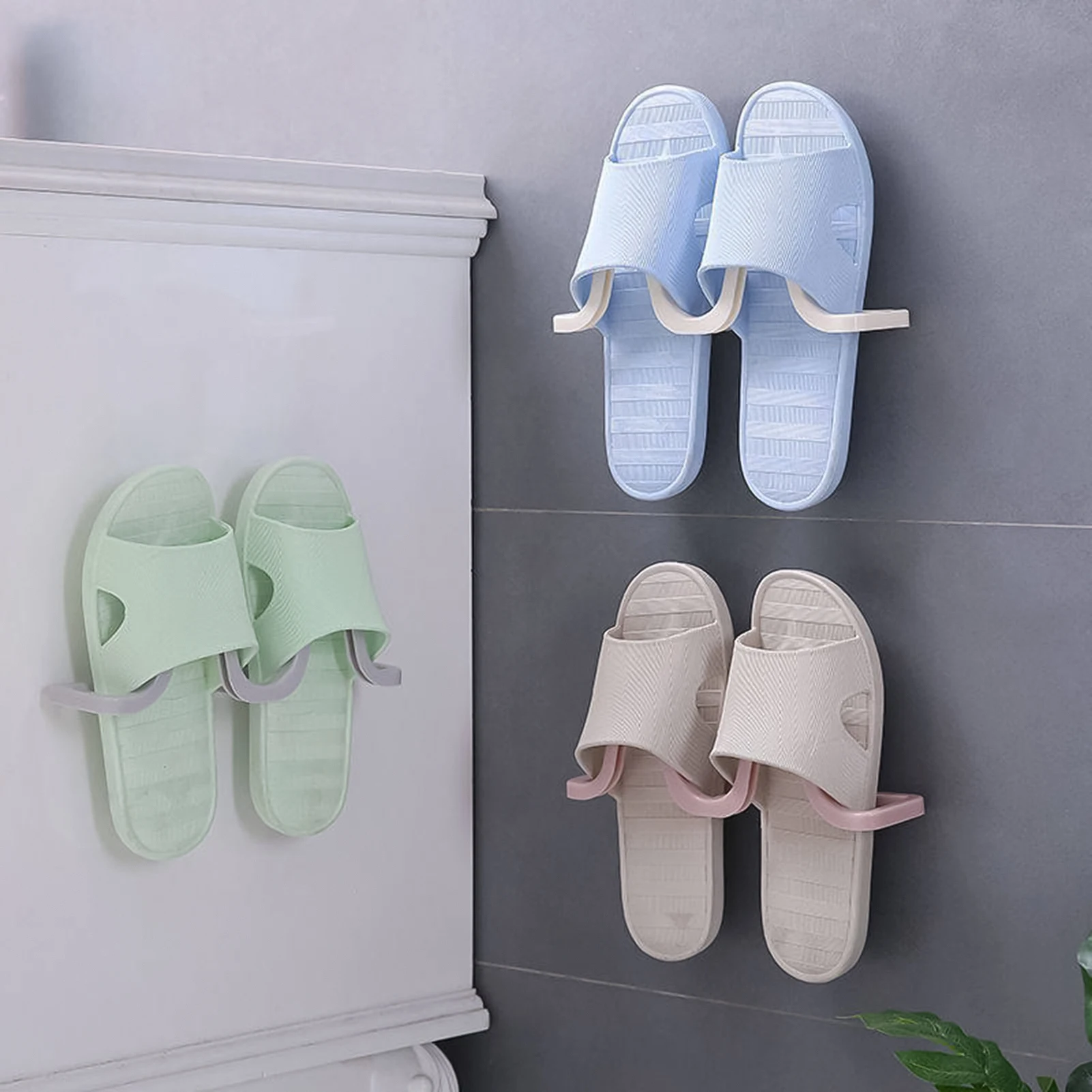 

Wall Mounted Shoe Rack Slippers Hanger Adhesive Slippers Shelf Home Shoe Holder Storage Hook Plastic Organizer For Bathroom
