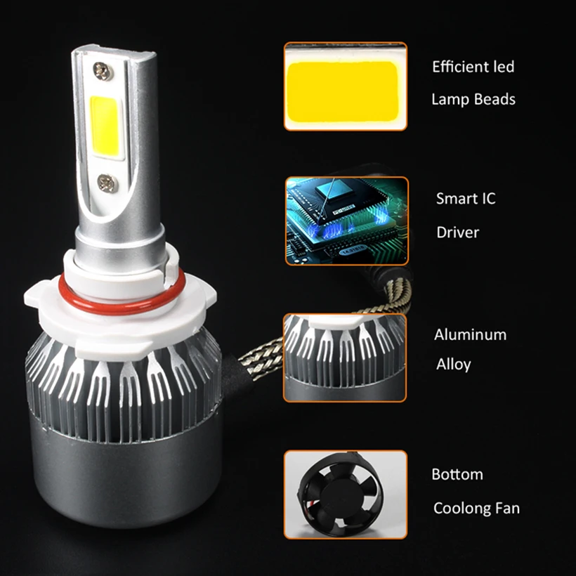 1 Pair H7 H4 LED Car Headlights 72w 7200lm Light Bulbs H1 H11 Automobiles 6000K 9005 9006 Parking 12V LED images - 6