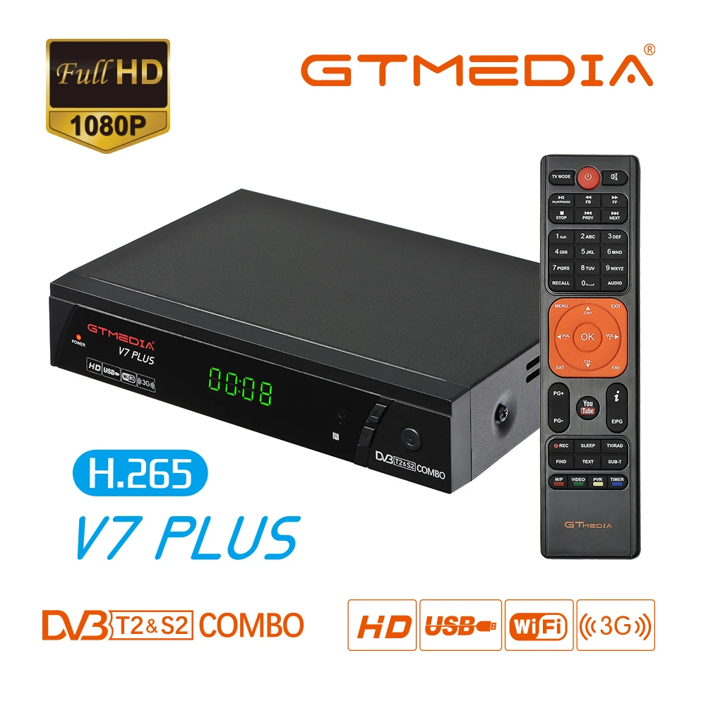 GTmedia V7 Plus Combo Dvb t2 s2 спутниковый ресивер Поддержка H.265 PowerVu Biss Key Ccam Newam Youtube USB Wifi 1080P