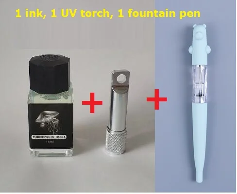 1 ink 1 torch 1 pen 18 мл/светильник для бутылок, невидимые чернила для авторучки, флуоресцентные чернила без углерода, видимые только под УФ-светильник, чернила для авторучки - Цвет: 1 ink 1 torch 1 pen