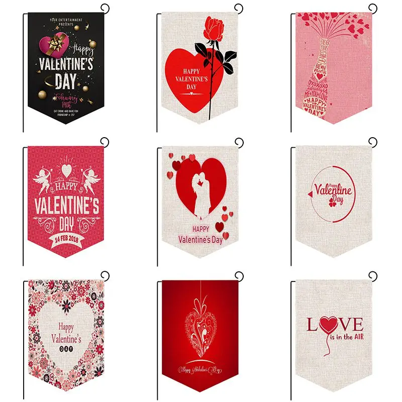 С Днем Святого Валентина льняной Садовый флаг декоративный висящий для