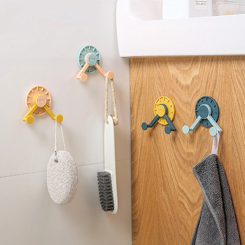 

4PCS Seamless Sticky Hook Strong Load-bearing Sticky Hooks Rotatable Kitchen Wall Hook Bathroom Punch-free Hooks Double Hookes