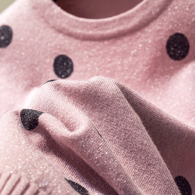 Female Loose Shiny Lurex Knit Thick Sweater Women autumn Winter Long Sleeve Pullovers Femme Round neck Soft Dot Tops jumper 2019 | Женская