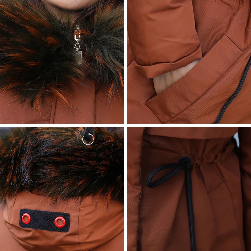 

2019 New Arrival Winter Jacket Women Long Cotton Padded Outerwear Womens Coat Parka With Colorful Fur Female Hooded Jackets