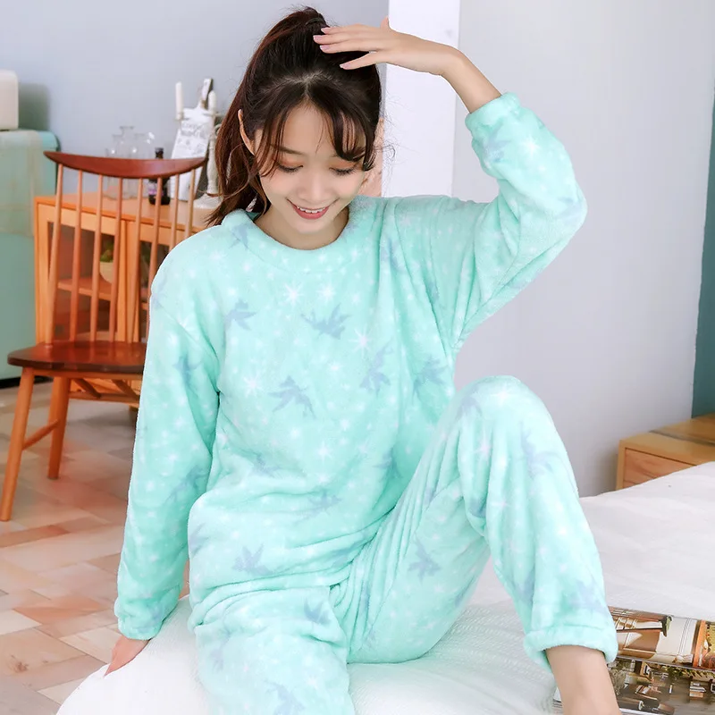 Фланелевый пижамный комплект для женщин на осень и зиму домашняя одежда Толстая