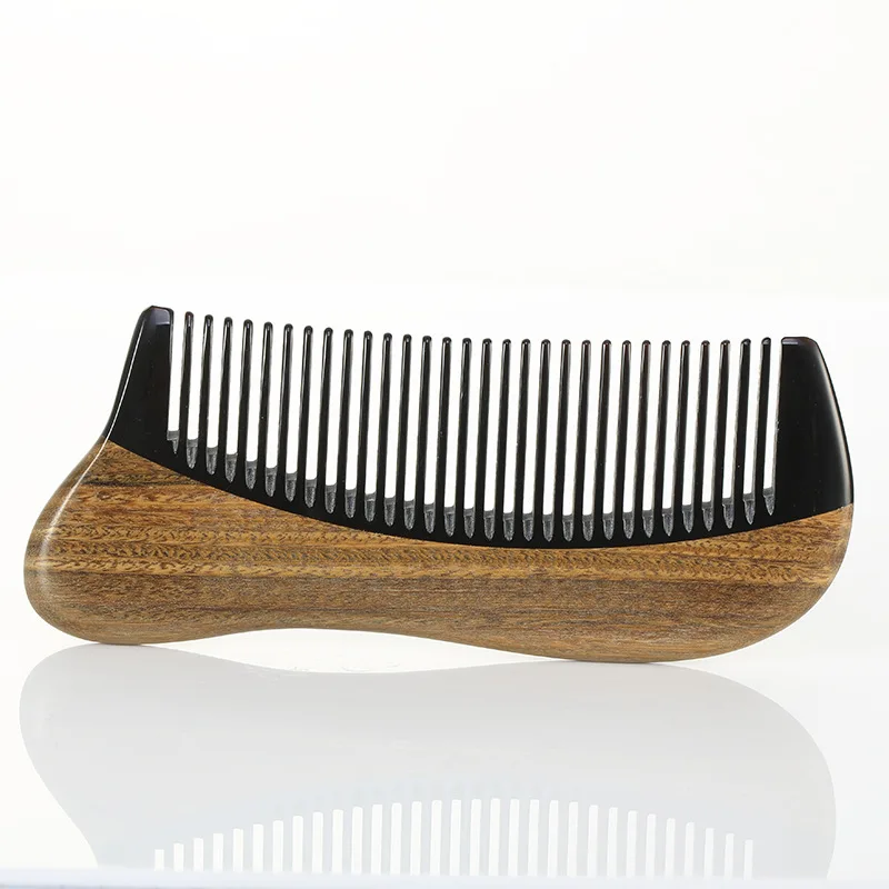 

Natural Green Sandalwood Hair Comb No Static Wooden Fine Tooth Black Buffalo Horn Boutique Crafts Gift Combs Girlfriend Presents