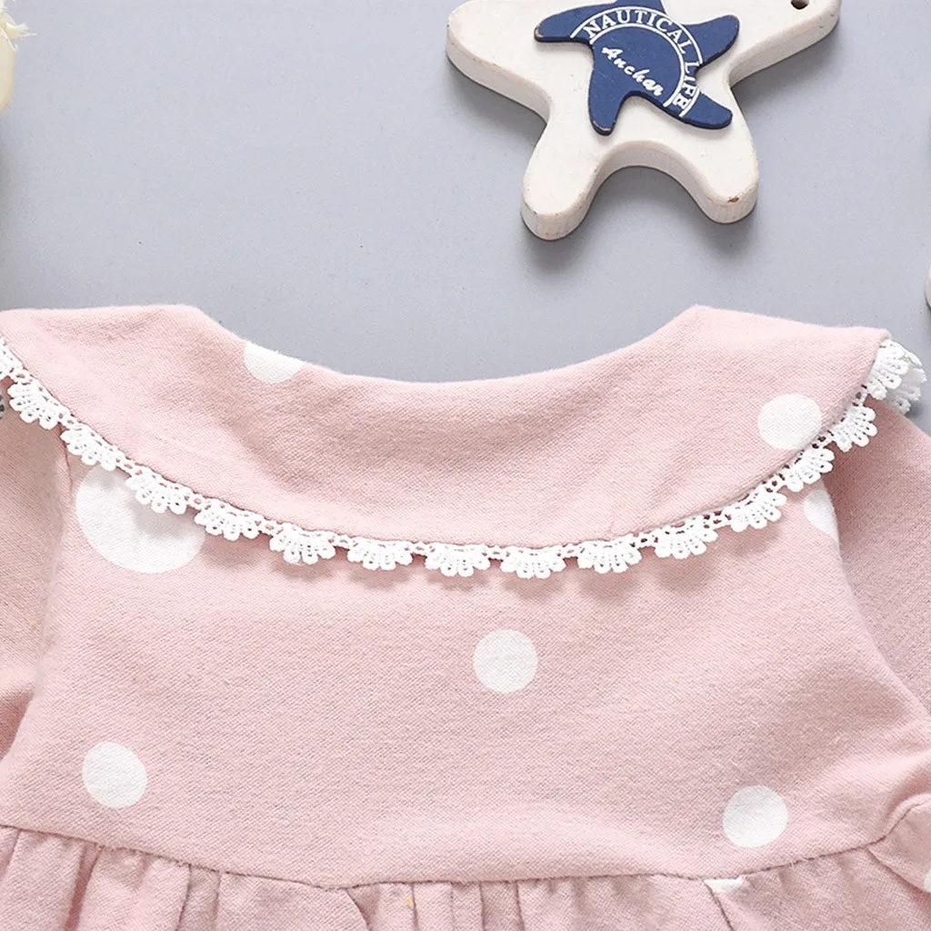 Платья для девочек нарядное кружевное платье принцессы в горошек с длинными рукавами и бантом для маленьких девочек модное зимнее платье для отдыха для девочек C840