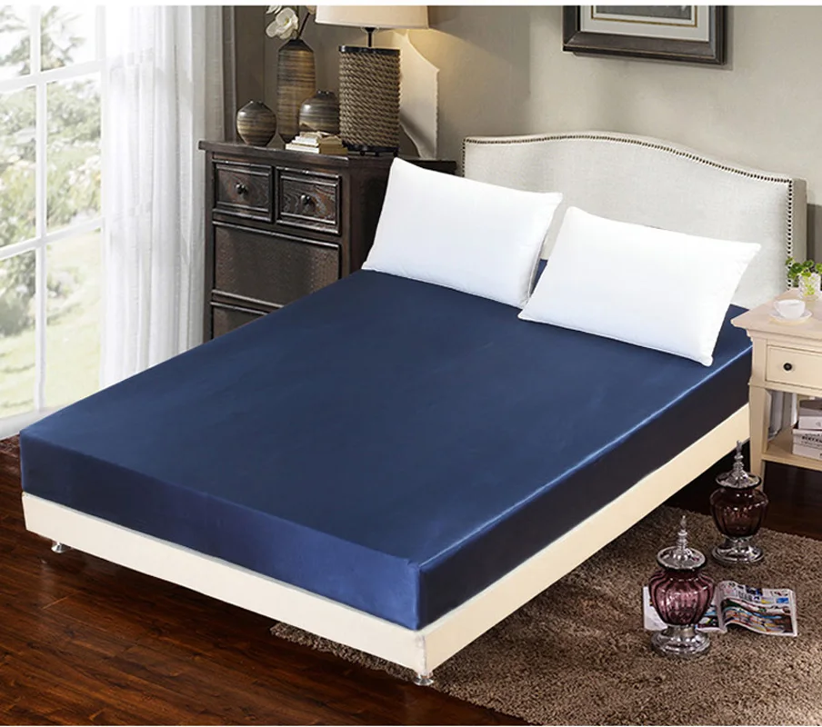

Blue Tribute Silk Fitted Sheet Single Double Bed Sheets Fitted Cover Twin Full Queen Mattress Cover Bedspread Bedsheet 150*200cm