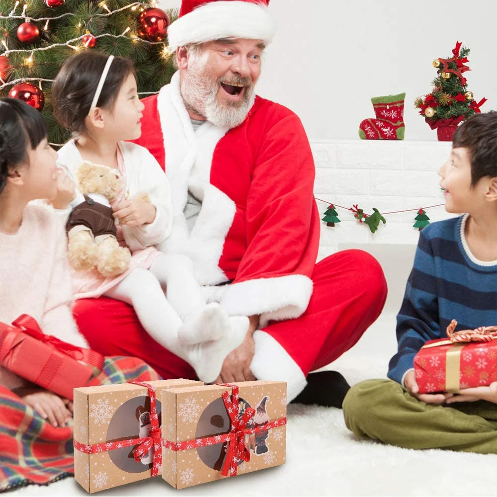 

24PCS Christmas Cookie Box Kraft Paper Candy Biscuit Cake Packaging Gift Boxes For Christmas Party New Year Kids Gift