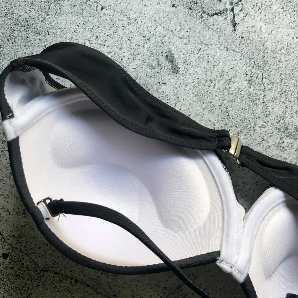 Черное бикини 2019 со средней талией женский купальник на бретельках сексуальный