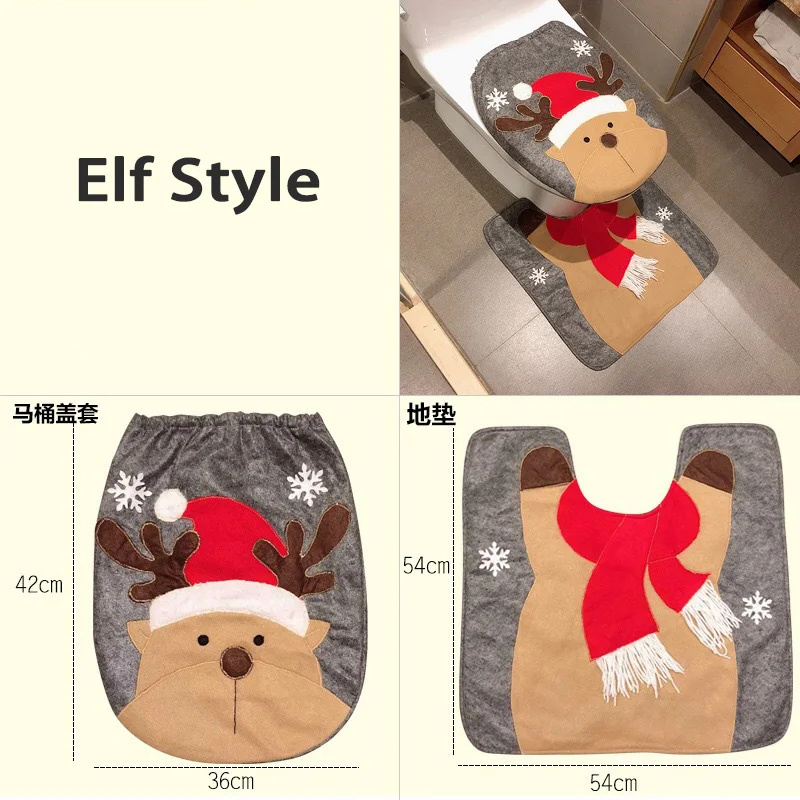 1PC Christmas Ornament Navidad Toilet Lid Cover Cap Santa Claus Red Hat Cover Snowman Xmas Decoration For Home