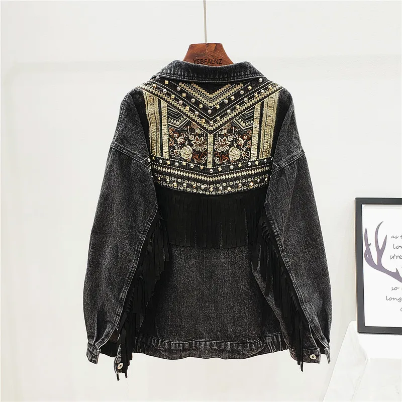 

Jaqueta jeans coreana Цветочная вышивка camurça franja solta chaquetas Woman casaco de манга comprida veste feminina denimjacket