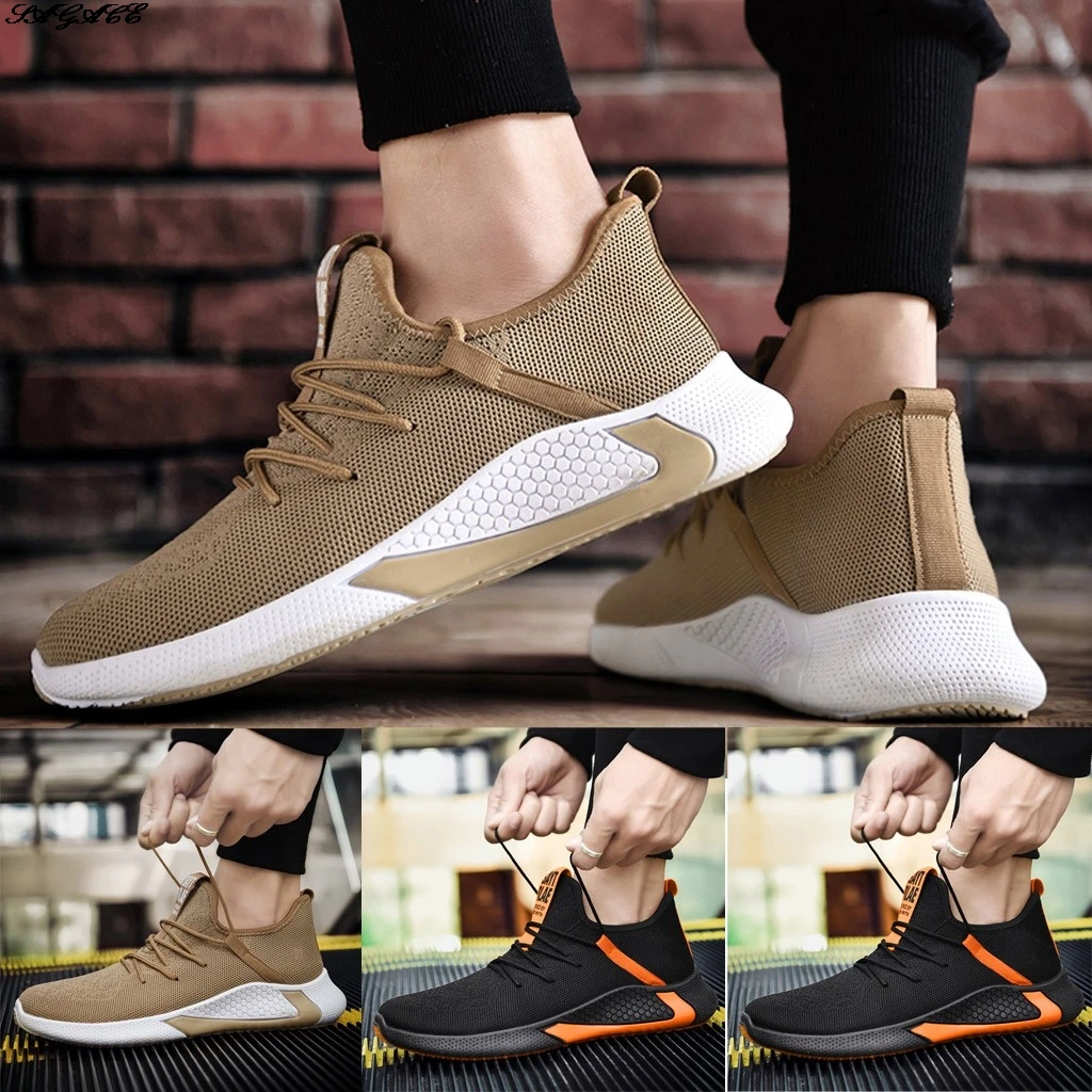 

SAGACE Fashion Casual Mesh Outdoor Breathable Lightweight Shoes Fitness Soft Bottom Sneakers Men's Flying Woven Lace-up Sneakers