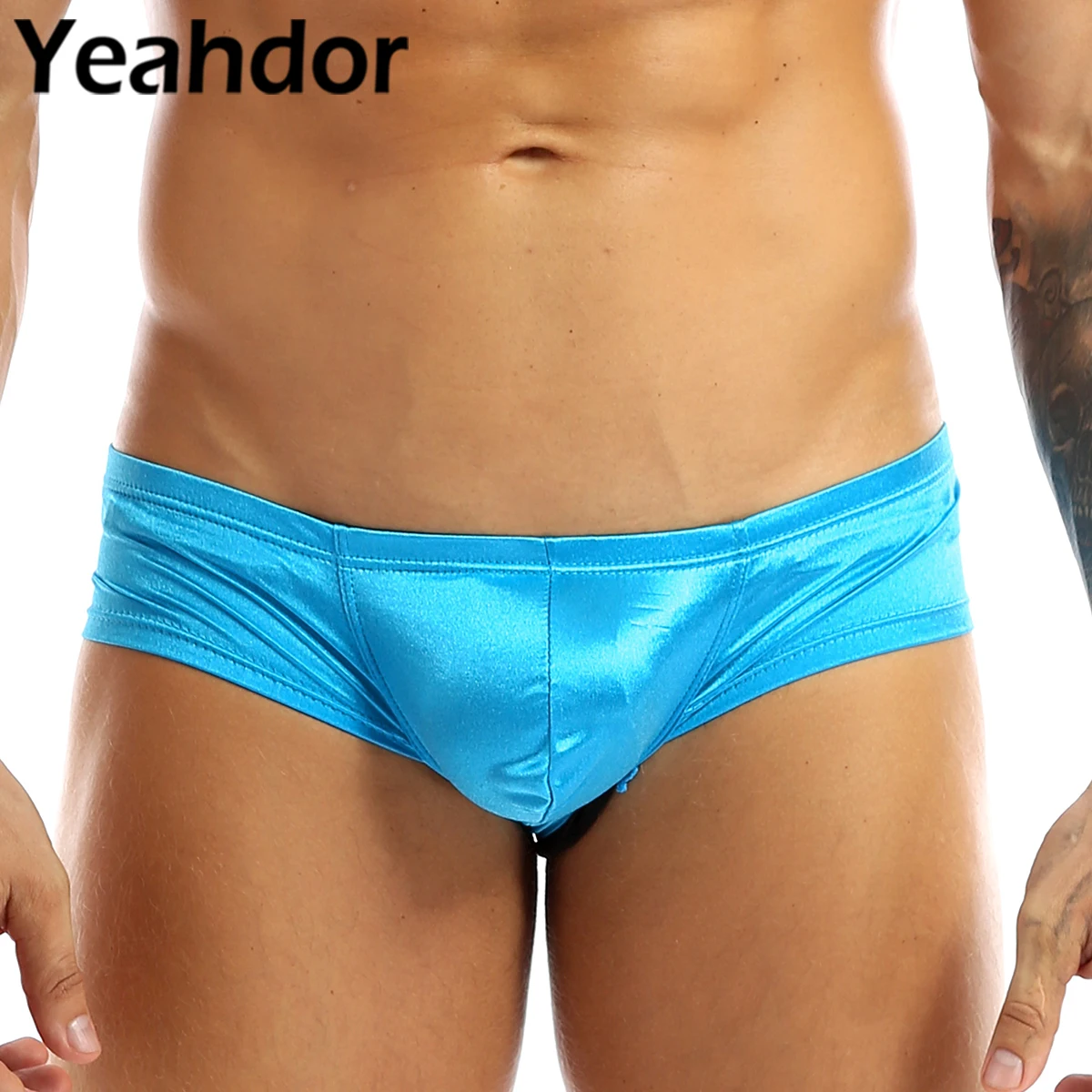 

Men Sexy Lingerie Mini Boxer Briefs Underwear Panties with Bulge Pouch Male Sissy Wetlook Stretchy Low Rise Bikini Underpants