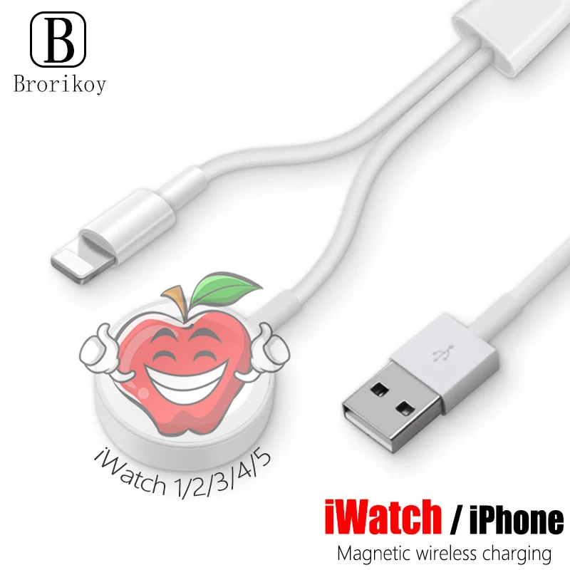 Беспроводное зарядное устройство для iPhone X XR 6 7 8 Plus Apple Watch Series 1 2 3 4 Магнитный зарядный кабель 2 в 1 3,3 футов/1 метр