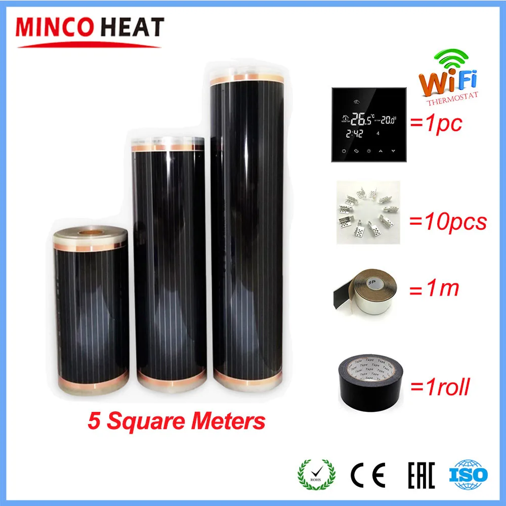 HY03WE-4 WiFi kit Горячая Распродажа 5m2 инфракрасная пленка для обогрева пола и стен с аксессуарами домашний коврик для обогрева AC220V 110 Вт/м WiFi опционально - Цвет: HY03WE-4 WiFi kit