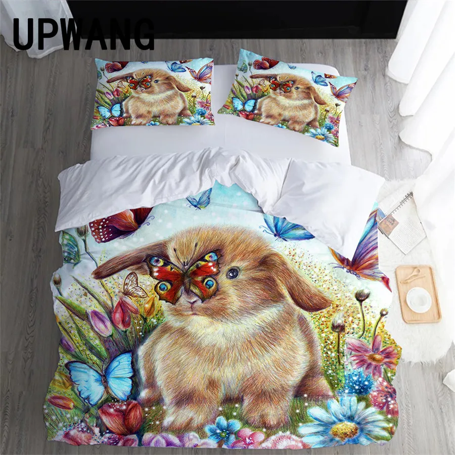 

UPWANG 3D комплект постельного белья с принтом кролика, пододеяльник/пододеяльник с наволочкой, набор домашнего текстиля # TZ01