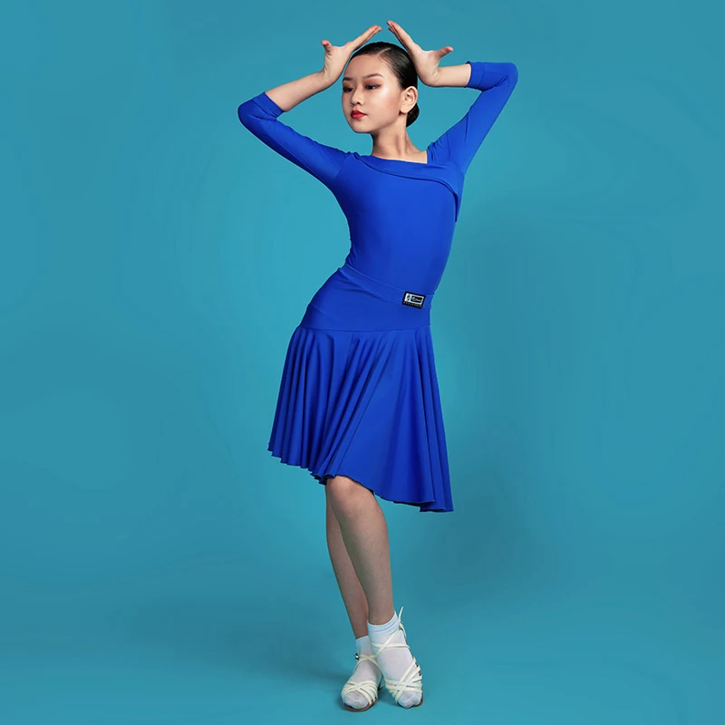 

2020 латинский танец соревнование бальное платье Танго для девочек Детский костюм для латинских танцев топы с рукавом средней длины юбки раз...
