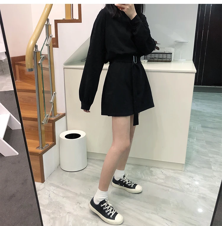

2021 spring and autumn solid color Long Sleeve dress Women Korean style Dress women with belt woman dress dresses women