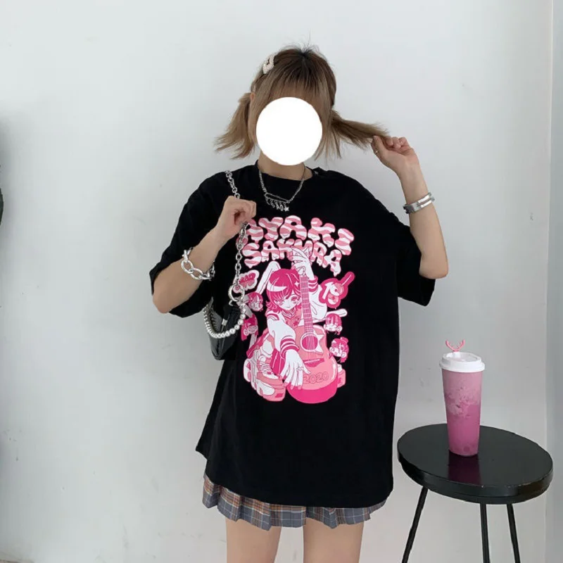 

Summer Women HipHop Streetwear Tops Kawaii Unisex Short Sleeve Anime T Shirt Printing Casual Harajuk goth Female's tshirts