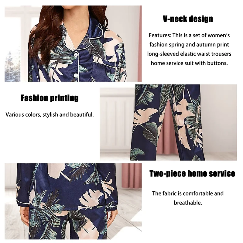

Spring / Summer 2021 New 100% viscose long-sleeved trousers ladies pajamas suit simple style long pajamas women's home service