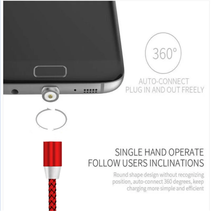 Магнитный адаптер 1 м 2 3 360 ° Micro USB IOS C 2.4A Быстрый usb кабель для зарядки samsung S6 S7 S8 IPhone