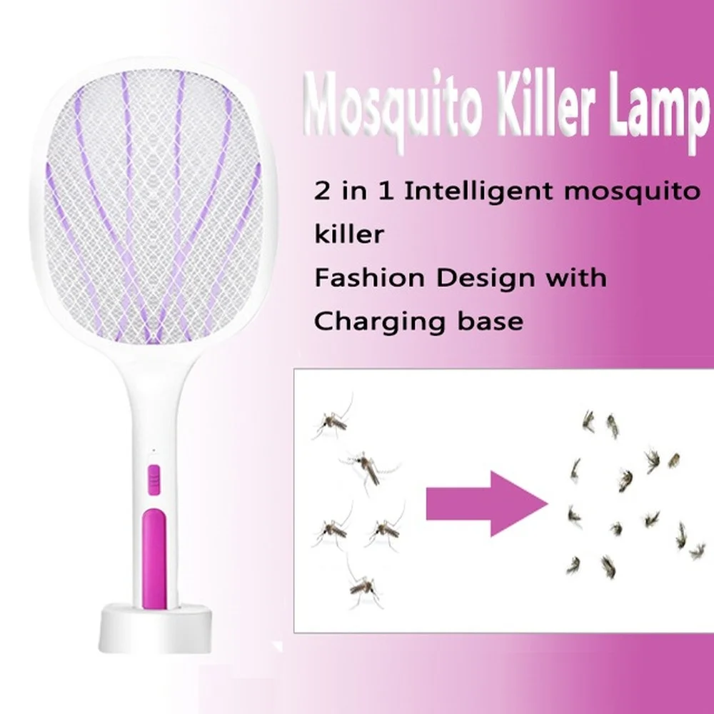 

3000V Electric Flies Swatter Killer with UV Light USB Rechargeable LED Lamp Summer Mosquito Trap Racket Anti Insect Bug Zapper