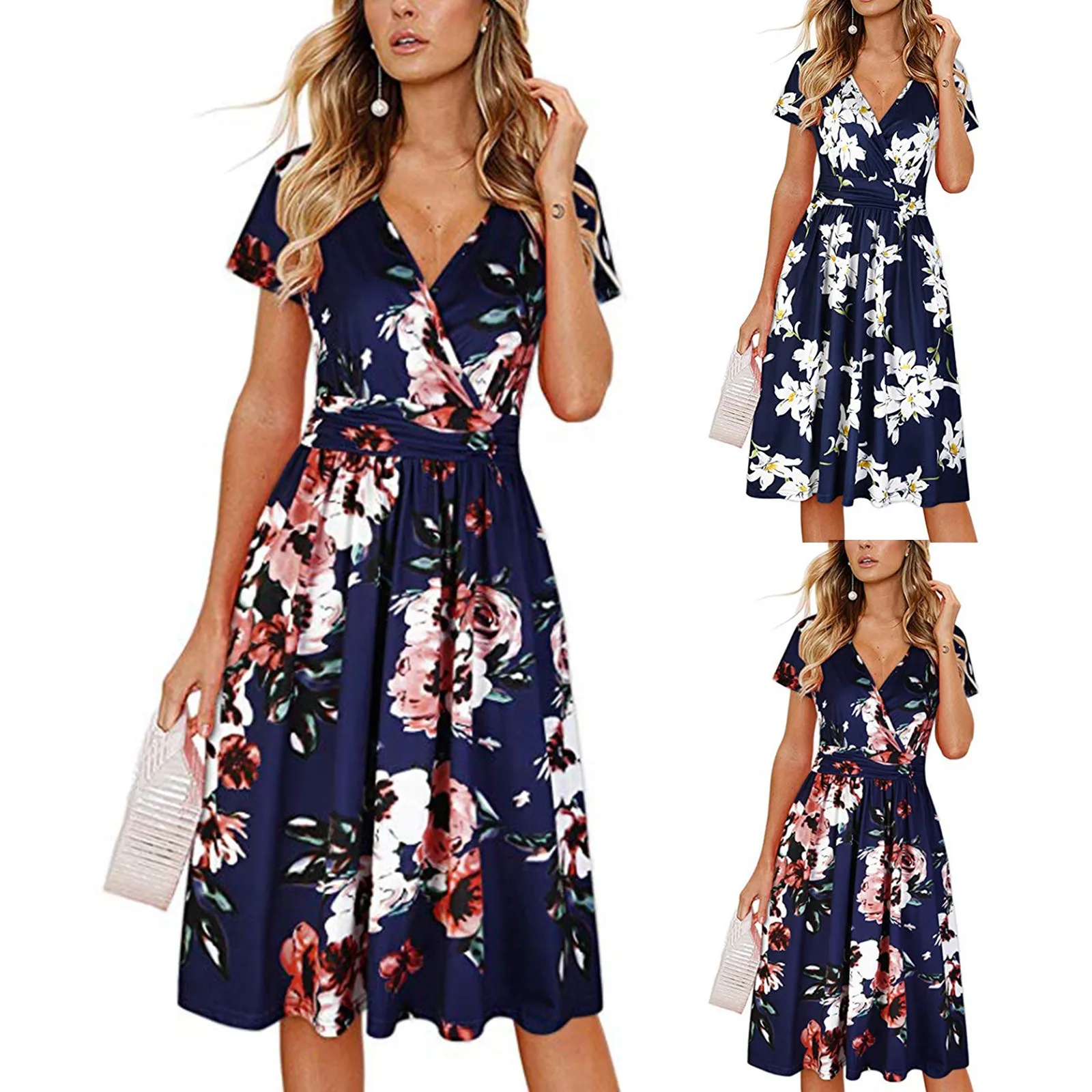 

40# Ruffle Floral Print Summer Dress Women V-neck Short Sleeve Vintage Maxi Dress Bohemia Oversized Woman Dress Vestido Mujer