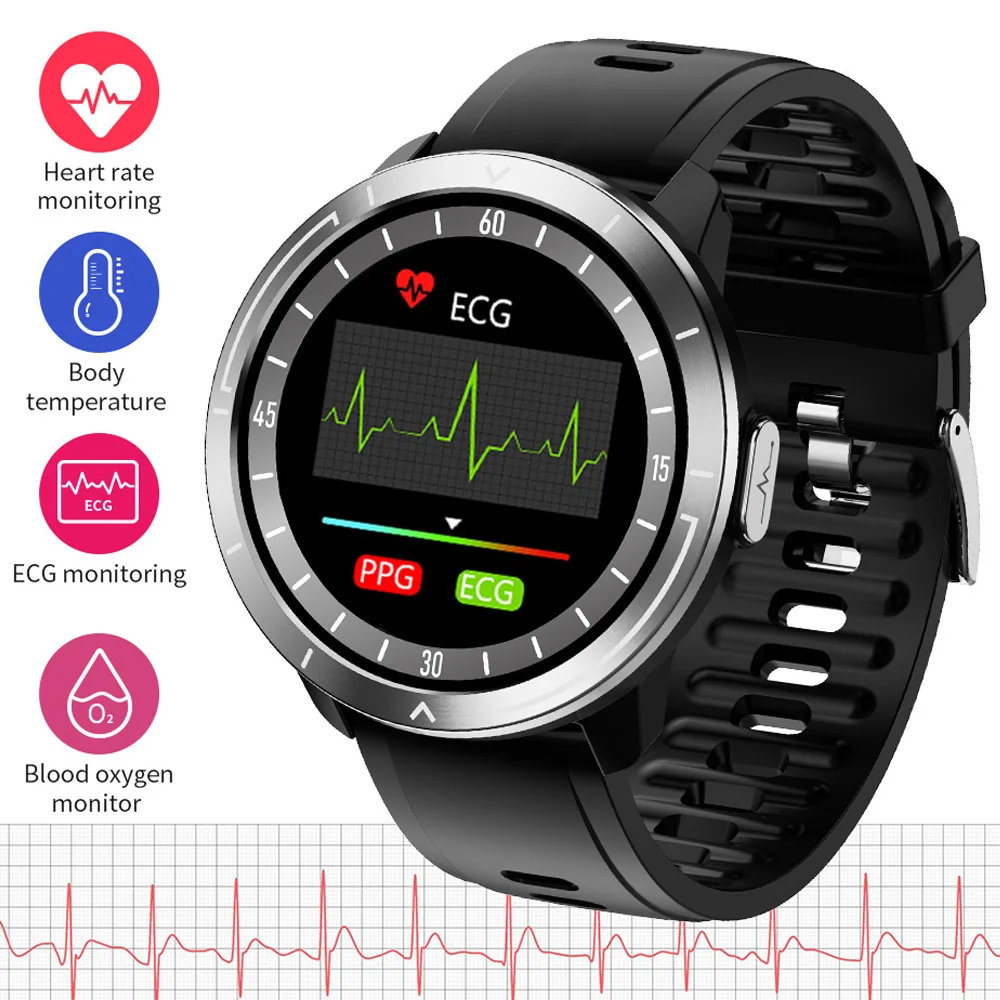 

Умные мужские часы ECG PPG, браслет с 24-часовым мониторингом сердечного ритма, артериального давления, кислорода и температуры тела, 1,3 дюйма