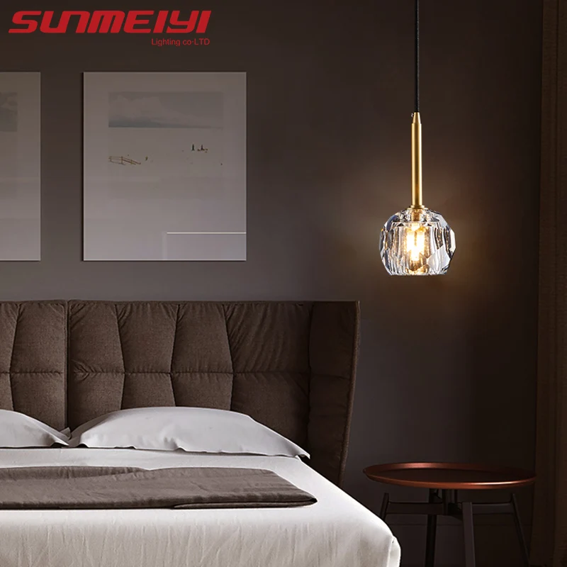 

Led Pendant Lights Crystal Ball Copper Industrial Lamp Nordic Hanging Lamp For Bedroom Dining room Loft luminaire suspension