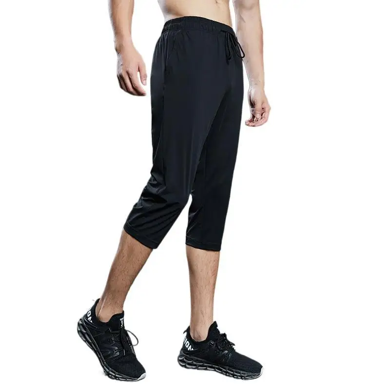 

Vansydical Men's Sports Capris Drawstring Running Basketball Training Trousers 3/4 Jogging Fitness Pants Quick Dry