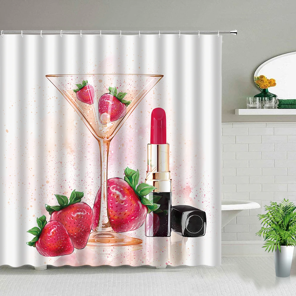 Занавеска для душа с красной клубничной помадой сексуальные губы