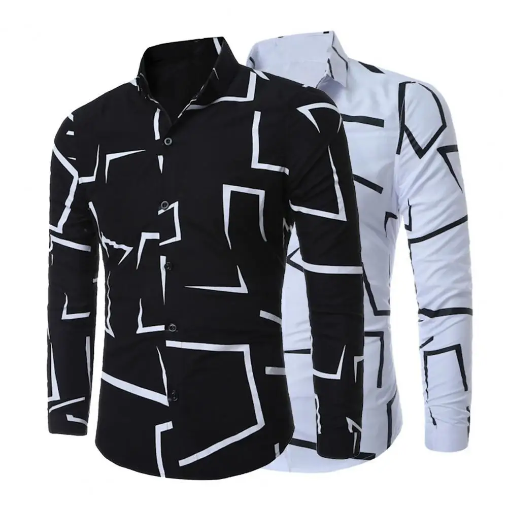 

Single-breasted Irregular Pattern Geometric Print Men Shirt for Daily Wear