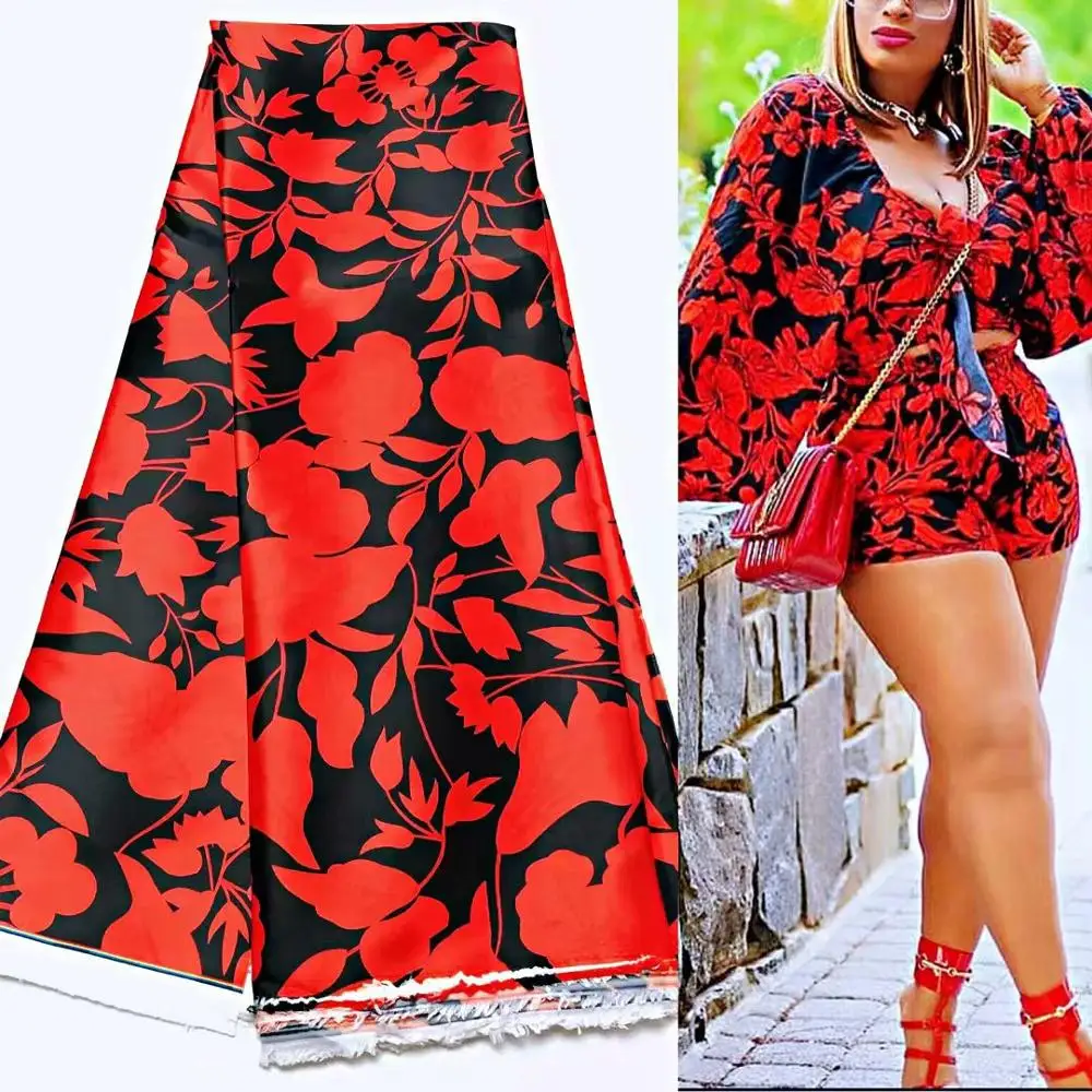 Красно черная африканская кружевная атласная шелковая ткань новейший дизайн