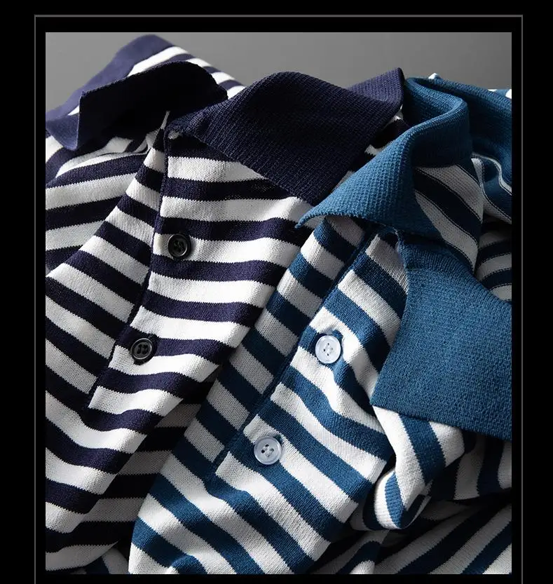 

Summer Mens T-shrits High Quality Short Sleeve Turn-down Collar Casual Male T-shirts Fashion Slim Fit Stripe Man T-shirts