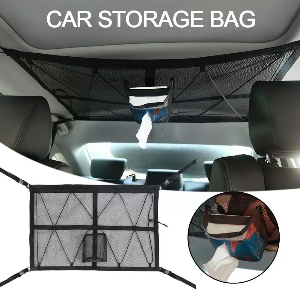 Car Roof Storage Bag Adjustable Suspension Ceiling Cargo Net Mesh Sack Pouch Pockets For SUV Van 2 Model C0Q8 | Автомобили и