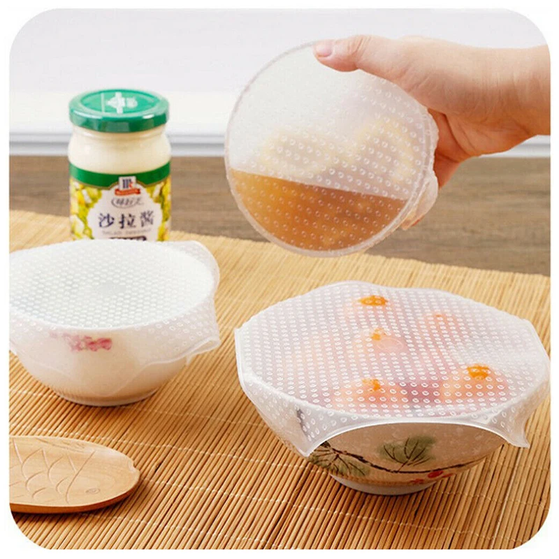 

4 шт. многоразовая Крышка для пищевых продуктов, пленка для обертывания, Многофункциональная крышка для чаши, крышка для кухонного холодиль...