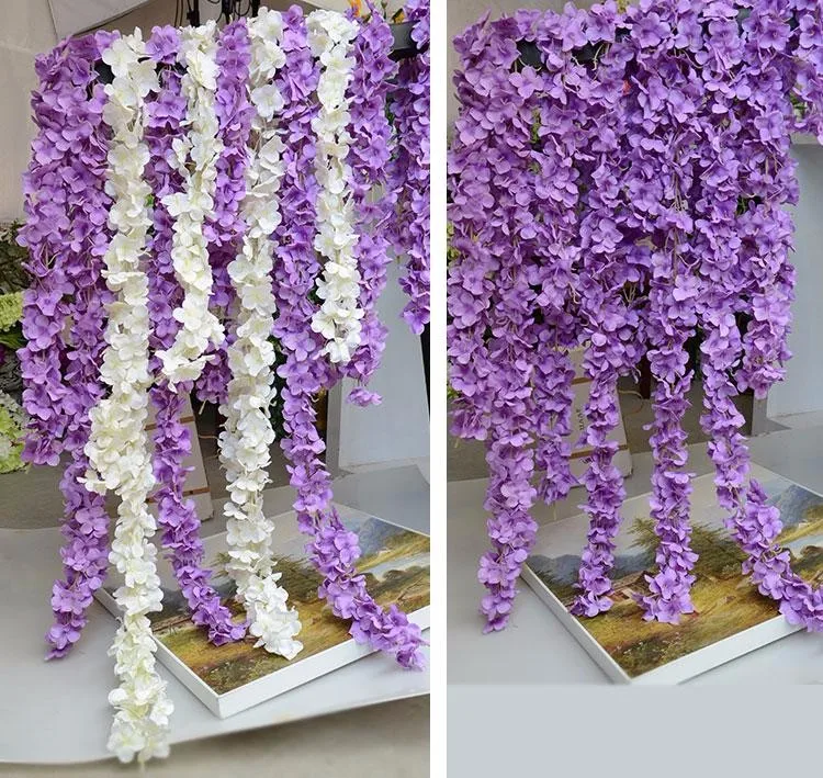 

79inch 2 Meter Long Elegant Artificial Silk Flower Wisteria Vine Hydrangea Rattan For Wedding Decorations Props