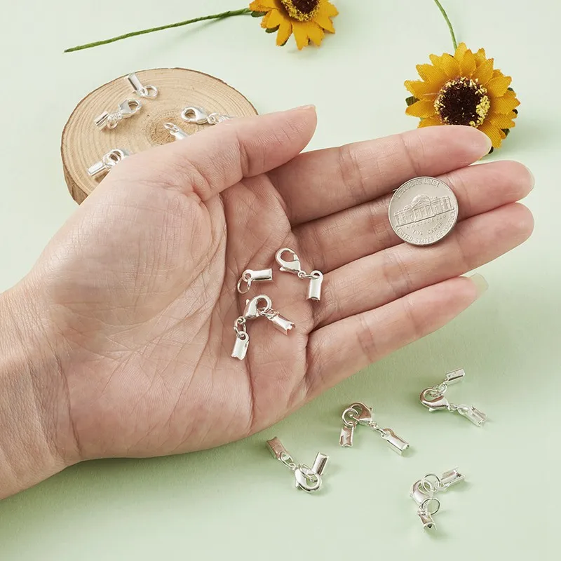 10 комплектов серебряного цвета латунные концы зажима с застежками-когтями для