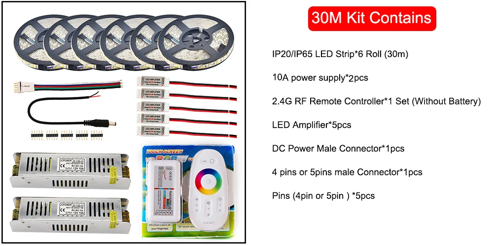 10 м 15 м 20 м 30 м набор DC12V RGB RGBW rgbww 5050 SMD 300 светодиодный s светодиодный полосы+ 2,4G RF пульт дистанционного управления+ адаптер питания+ комплект усилителя
