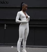 kliou blackwhite sexy bodycon tracksuit jumpsuit women new fitness romper long sleeve zipper elastic body mujer
