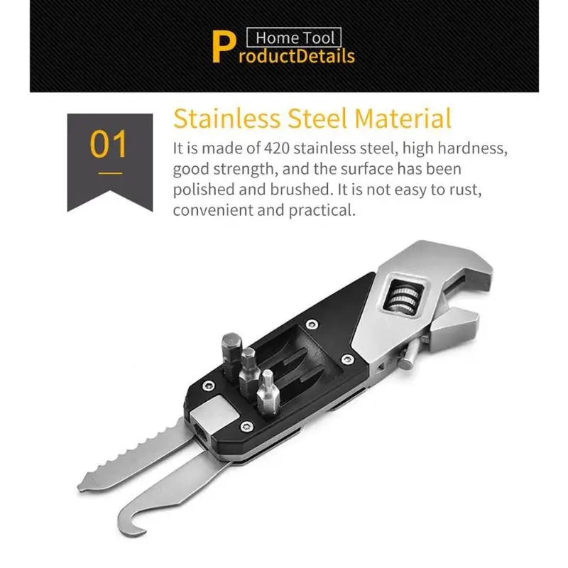 17 в 1 регулируемый гаечный ключ из нержавеющей стали складной карманный EDC