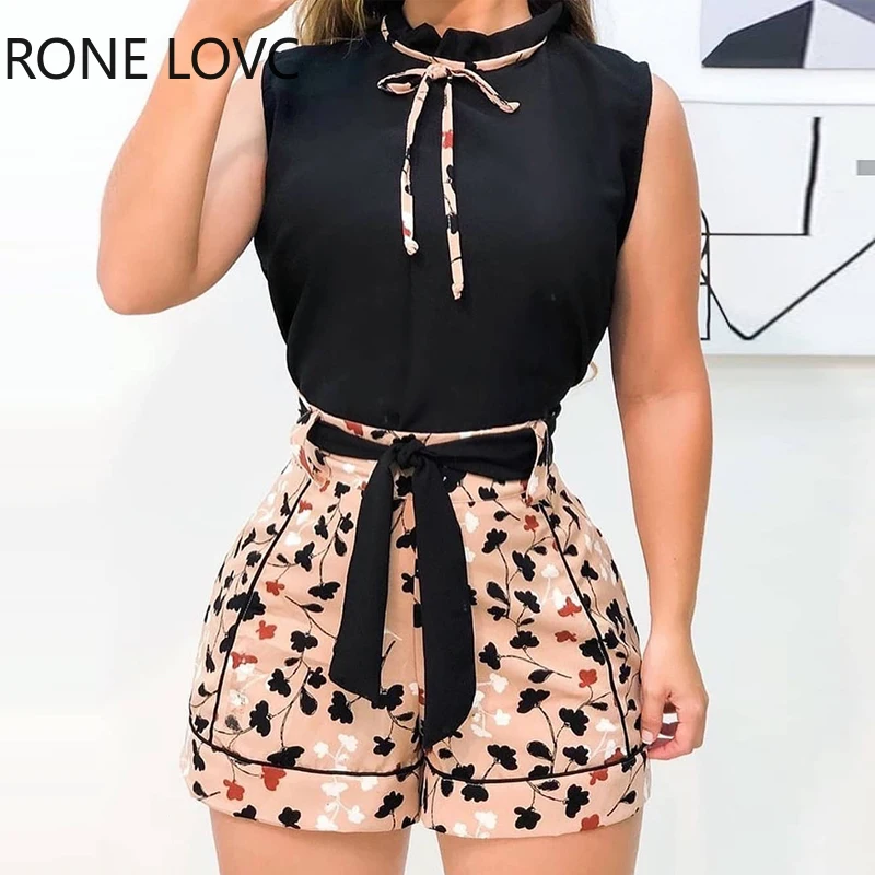 Женский повседневный комплект из майки и шорт без рукавов с принтом круглым