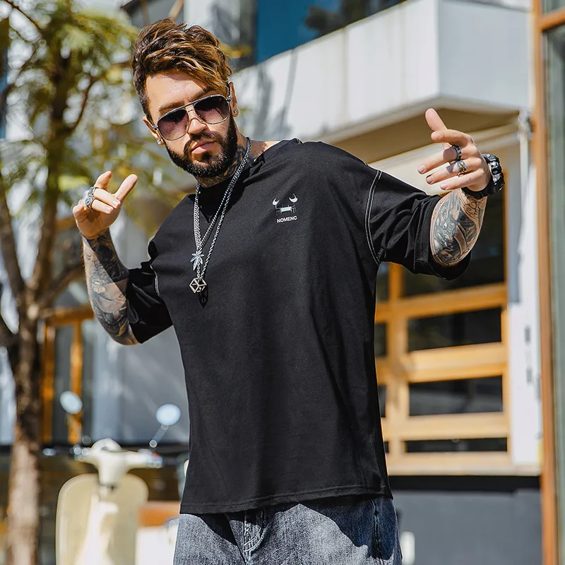 

2021 Summer Fashion Letter Print Oversized T Shirt Men Loose T-shirt Fat man Tops Crew Neck Cotton Casual Tee Clothes Plus Size